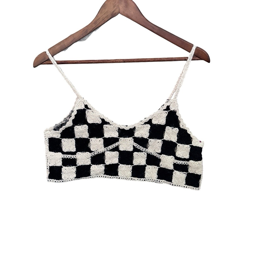 Checkerboard Crochet Bralette Top S Boho Festival Y2K Fairy Cottagecore Festival